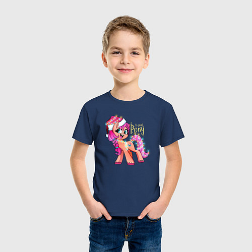Детская футболка X-mas pony / Тёмно-синий – фото 3