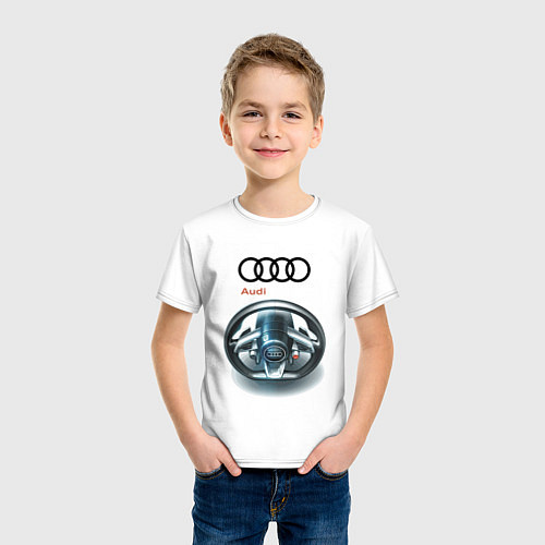 Детская футболка Audi - car steering wheel / Белый – фото 3