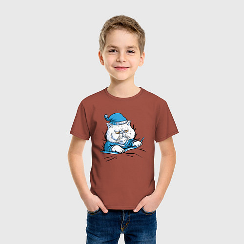 Детская футболка Спящий и очень злой толстый кот / Кирпичный – фото 3