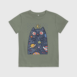 Футболка хлопковая детская Лунный КотЭ, цвет: авокадо