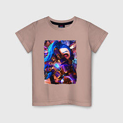 Футболка хлопковая детская ARCANE LOL JINX FACE LEAGUE OF LEGENDS, цвет: пыльно-розовый