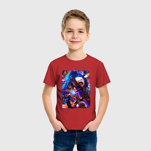 Детская футболка ARCANE LOL JINX FACE LEAGUE OF LEGENDS / Красный – фото 3