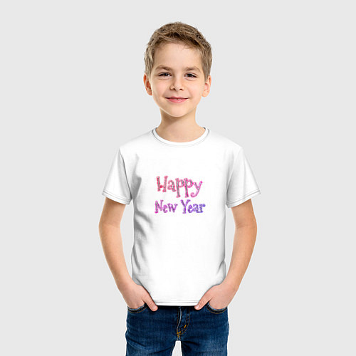 Детская футболка Неоновая Надпись Новый Год Happy New Year / Белый – фото 3