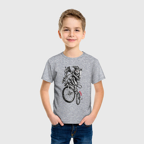 Детская футболка Skeleton on a cool bike / Меланж – фото 3