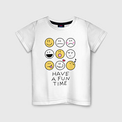 Футболка хлопковая детская Have a fun time - emoji, цвет: белый