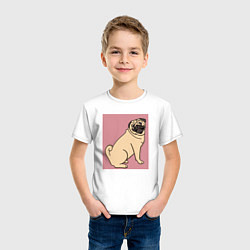 Футболка хлопковая детская Мопс на пепельно-розовом серия третий, цвет: белый — фото 2
