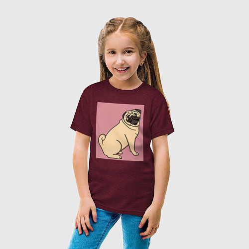 Детская футболка Мопс на пепельно-розовом серия третий / Меланж-бордовый – фото 4