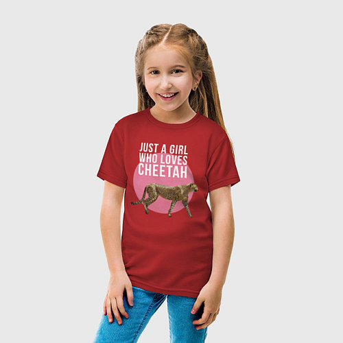 Детская футболка Гепард Just A Girl Who Loves Cheetah / Красный – фото 4