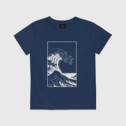 Футболка хлопковая детская Japan waves Японская волна, цвет: тёмно-синий