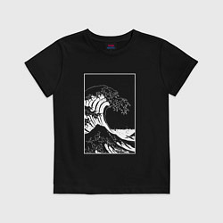 Футболка хлопковая детская Japan waves Японская волна, цвет: черный