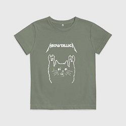 Футболка хлопковая детская МЯУТАЛИКА металлика кот, цвет: авокадо
