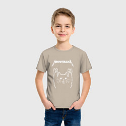 Футболка хлопковая детская МЯУТАЛИКА металлика кот, цвет: миндальный — фото 2