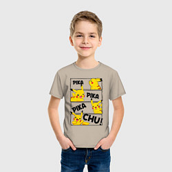 Футболка хлопковая детская Пика Пика Пикачу Pikachu, цвет: миндальный — фото 2
