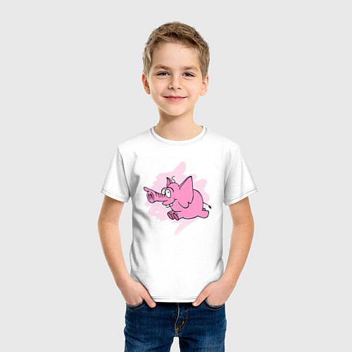 Детская футболка Розовый слон, бегущий по своим делам / Белый – фото 3