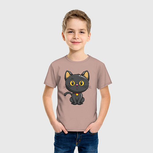 Детская футболка Черный маленький котенок / Пыльно-розовый – фото 3