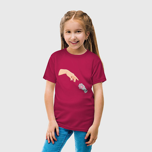 Детская футболка Сотворение Адама и серая лапка котика / Маджента – фото 4