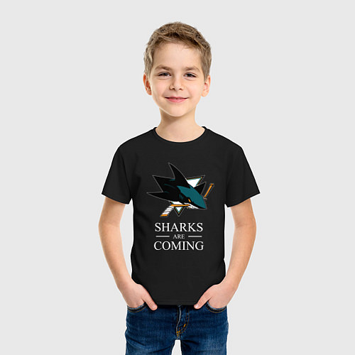 Детская футболка Sharks are coming, Сан-Хосе Шаркс San Jose Sharks / Черный – фото 3