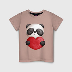 Футболка хлопковая детская Панда с сердечком 14 февраля, цвет: пыльно-розовый