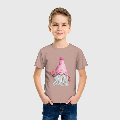 Детская футболка Милый гном в розовой шапке / Пыльно-розовый – фото 3