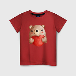 Футболка хлопковая детская Мишка с сердечком с валентинкой, цвет: красный