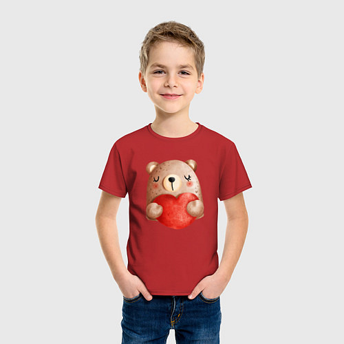 Детская футболка Мишка с сердечком с валентинкой / Красный – фото 3