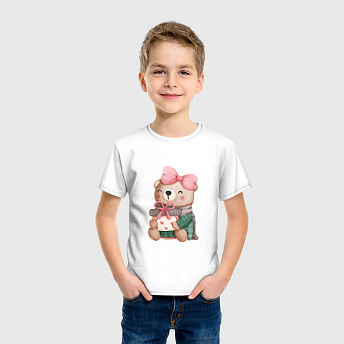 Детская футболка Мишка с подарками с валентинками / Белый – фото 3