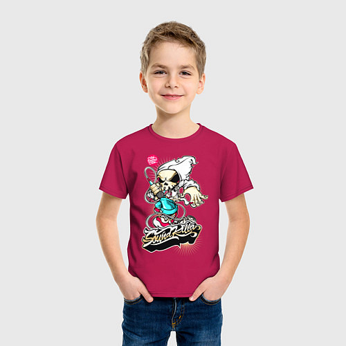 Детская футболка Скелетон с микрофоном / Маджента – фото 3