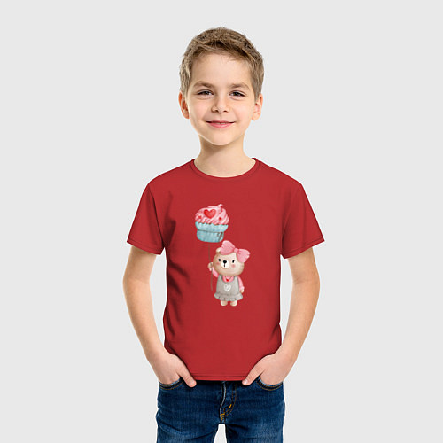 Детская футболка Мишка с воздушным пирожным / Красный – фото 3