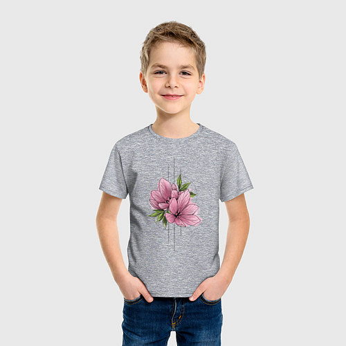 Детская футболка Акварельный розовой цветок / Меланж – фото 3