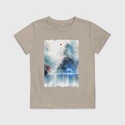 Футболка хлопковая детская Изумительный японский пейзаж, цвет: миндальный