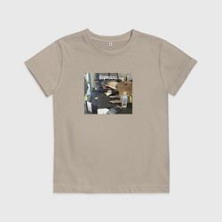 Футболка хлопковая детская Капибара работает Воркинг, цвет: миндальный