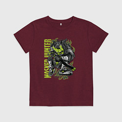 Футболка хлопковая детская Монстр самурай, цвет: меланж-бордовый