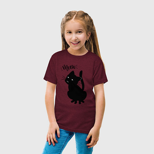 Детская футболка Кошка Луна Meow / Меланж-бордовый – фото 4