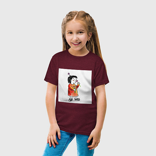 Детская футболка Девочка и цветы / Меланж-бордовый – фото 4