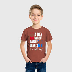 Футболка хлопковая детская День без настольного тенниса - потерянный день, цвет: кирпичный — фото 2