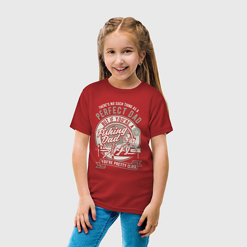 Детская футболка Идеальный отец - папа рыбак / Красный – фото 4