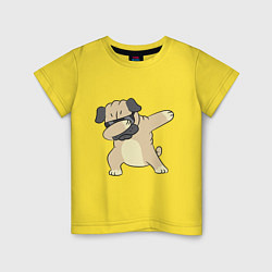 Футболка хлопковая детская Дэббинг мопс в чёрных очках - Dabbing dog, цвет: желтый