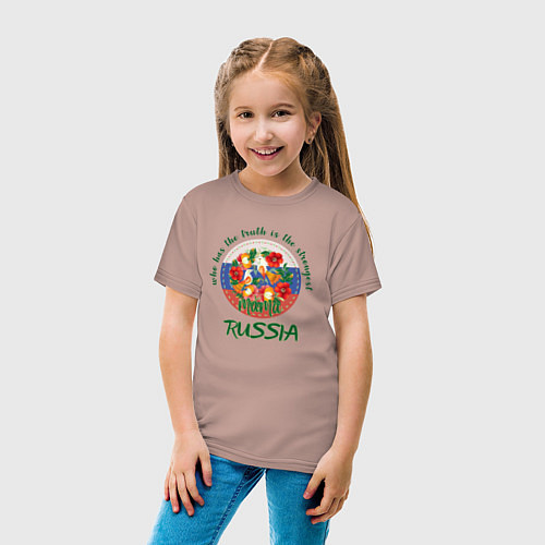 Детская футболка Матушка Россия жостово / Пыльно-розовый – фото 4