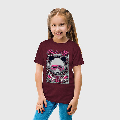 Детская футболка Розовая пандочка / Меланж-бордовый – фото 4