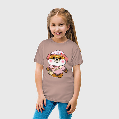 Детская футболка Шиба Ину собачка Лалафанфан / Пыльно-розовый – фото 4