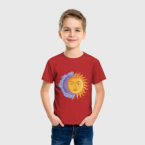 Детская футболка Солнца и луна с лицами / Красный – фото 3