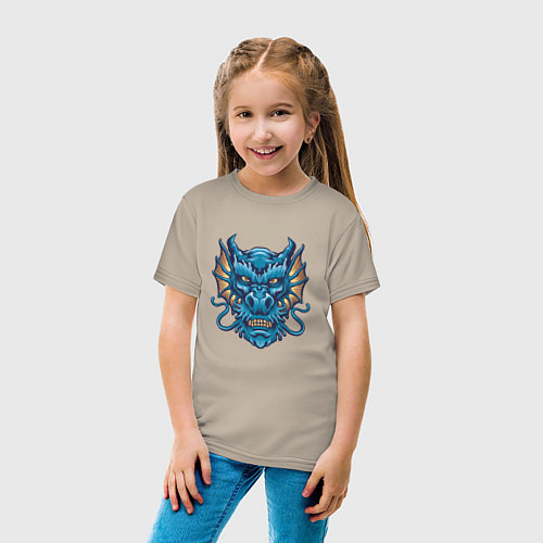 Детская футболка Голова синего дракона / Миндальный – фото 4