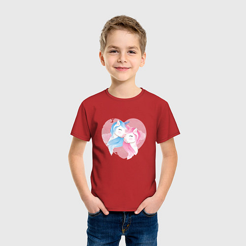 Детская футболка Влюбленные единороги / Красный – фото 3