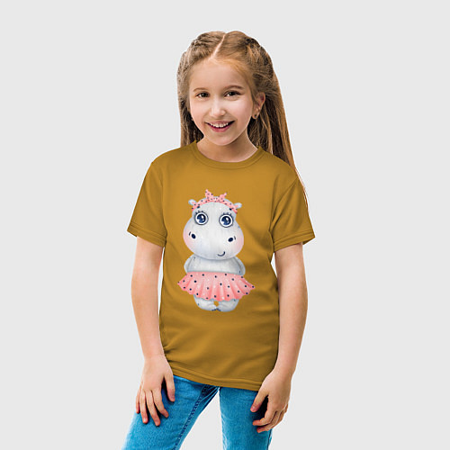 Детская футболка Бегемотик-девочка / Горчичный – фото 4