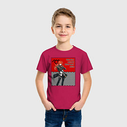Футболка хлопковая детская Совы Genshin Impact x Twin Peaks кроссовер, цвет: маджента — фото 2