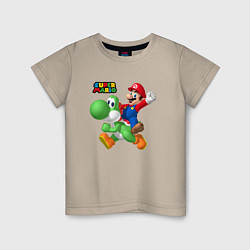 Футболка хлопковая детская Mario and Yoshi Super Mario, цвет: миндальный