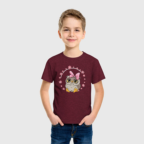 Детская футболка Совушка в цветах / Меланж-бордовый – фото 3