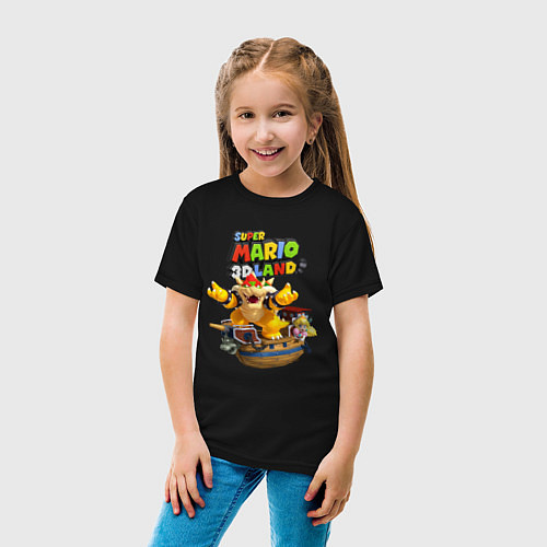 Детская футболка Принцесса Персик на корабле Боузера Super Mario 3D / Черный – фото 4