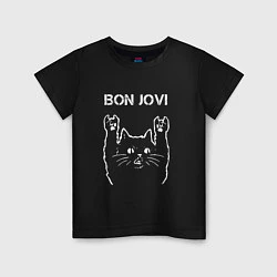Футболка хлопковая детская Bon Jovi Рок кот, цвет: черный