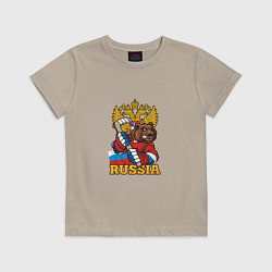 Футболка хлопковая детская Хоккей - Russia, цвет: миндальный